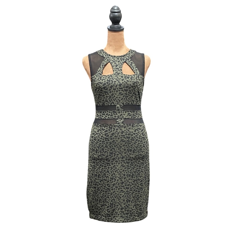 Mustard Seed Leopard Dress Medium Aesthetic Mesh Cutout‎ Bodycon Goth Grunge